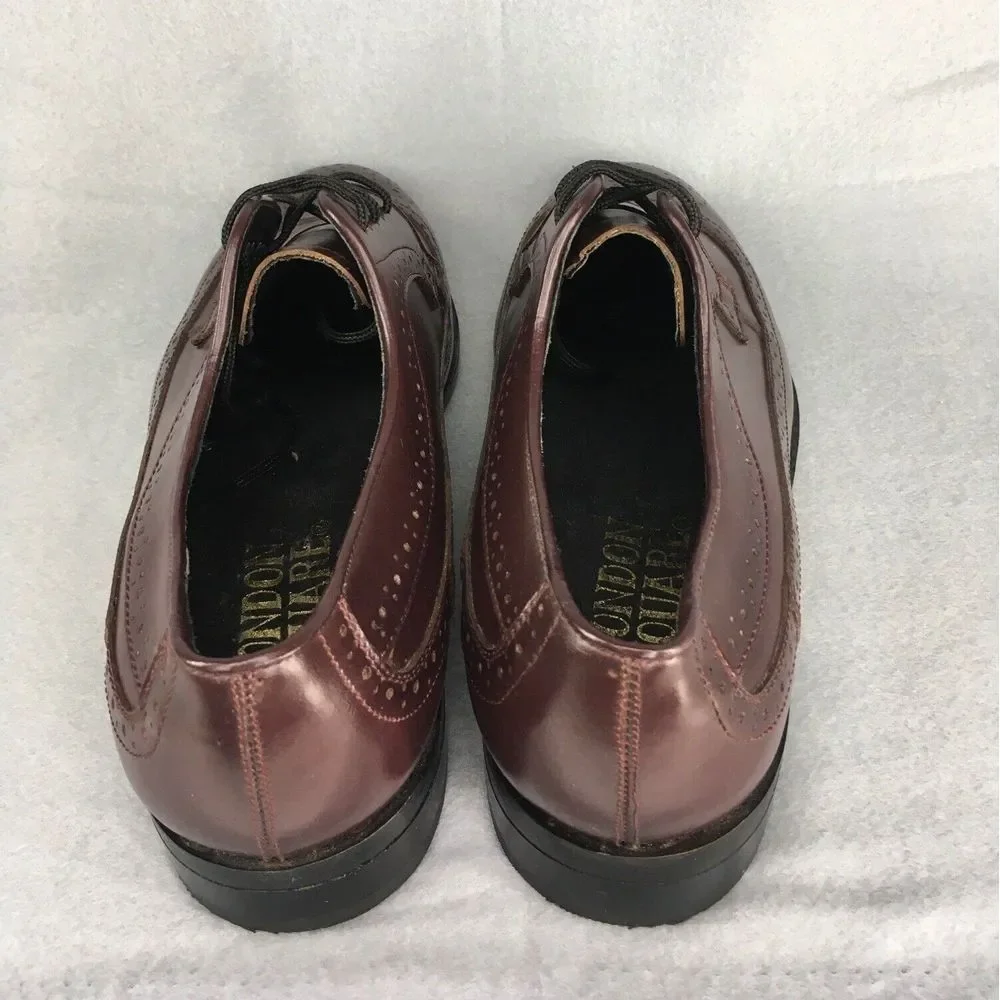 Men's London Square‎ Leather Oxford Shoes Burgundy Size 9D Brogue Style